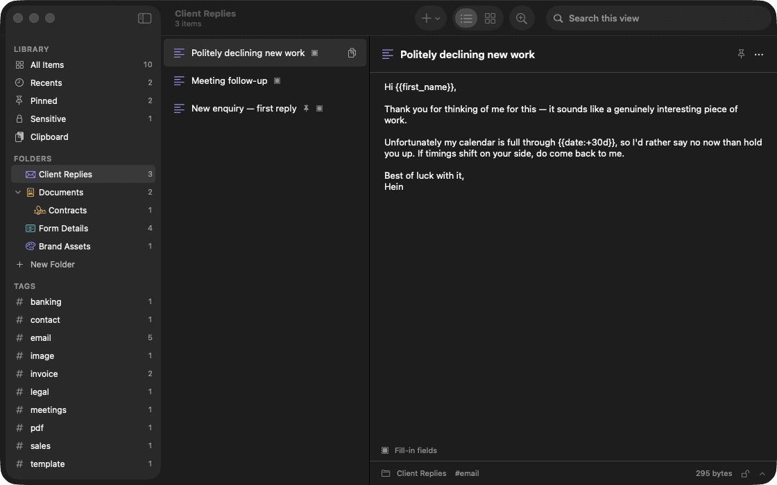 The Summon library window, with folders in the sidebar and items in a list
